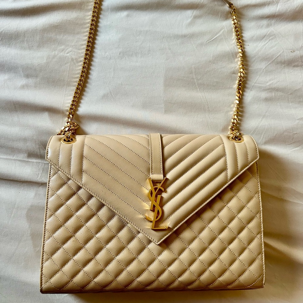 Saint Laurent Envelope Triquilt Large YSL Shoulder Bag in Grained Leather